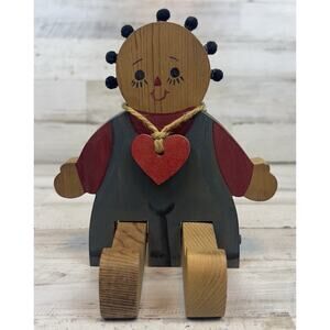 Vintage Wooden Jointed Peg Girl Doll Folk Art Shelf Sitter